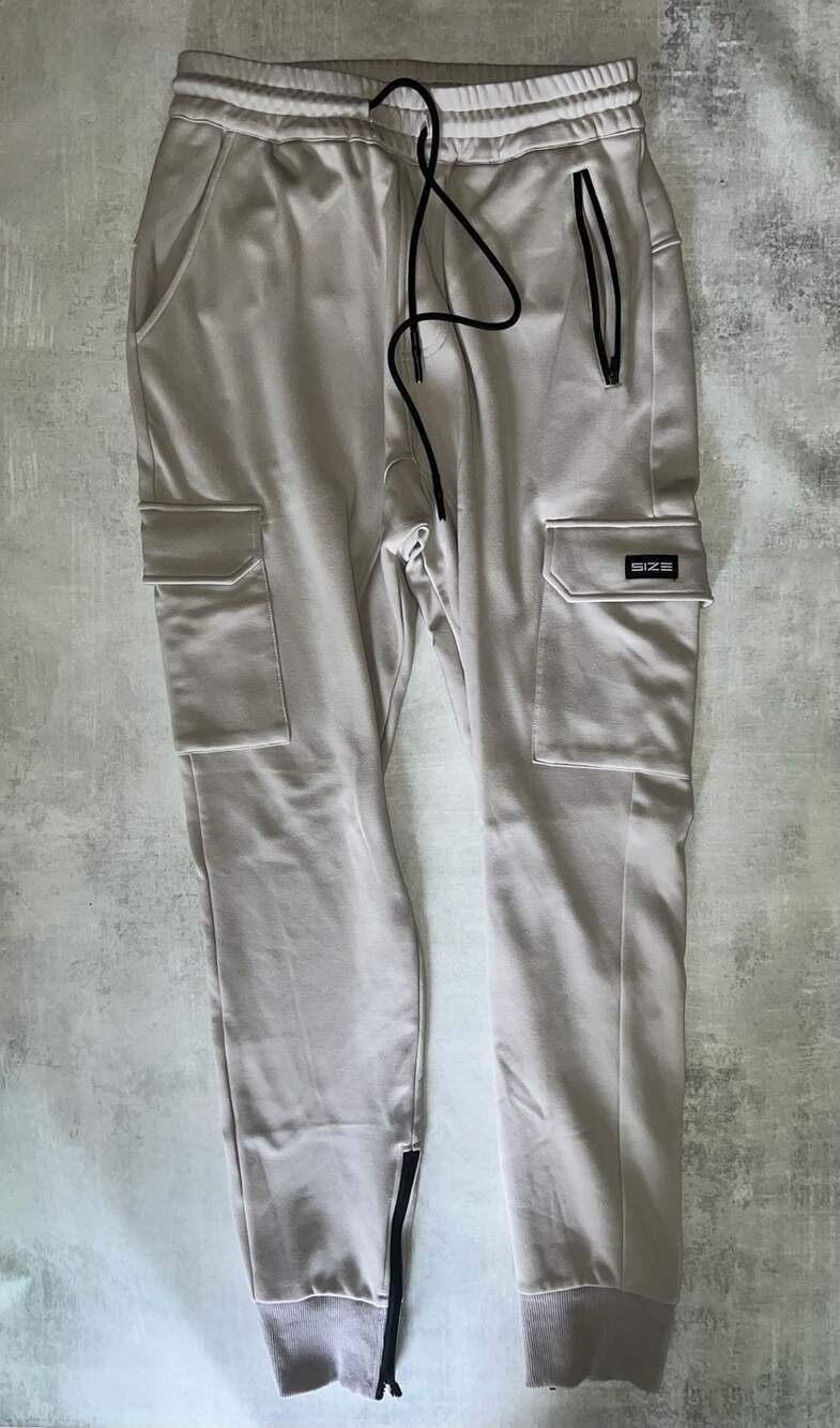 Size Up Apparel Official Men's Beige Cargo Joggers with Ankle Zippers